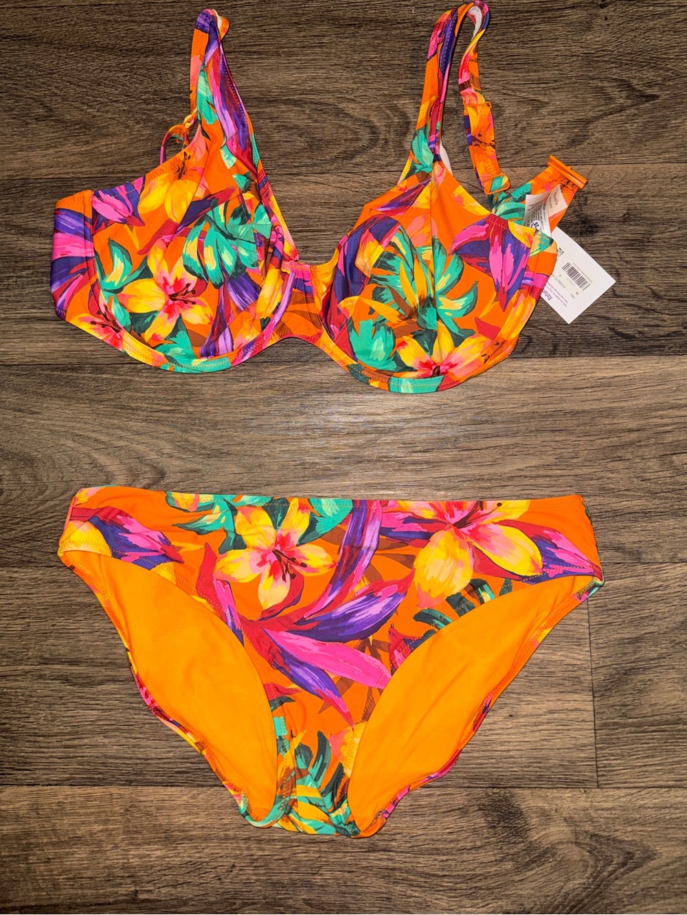 Freya Multicolor Tropical Floral Bikini Top in Orange, Teal, Pink and bottom